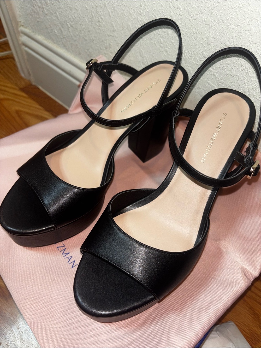 Stuart Weitzman Ingrid Platform Sandals Black Leather Size 8.5